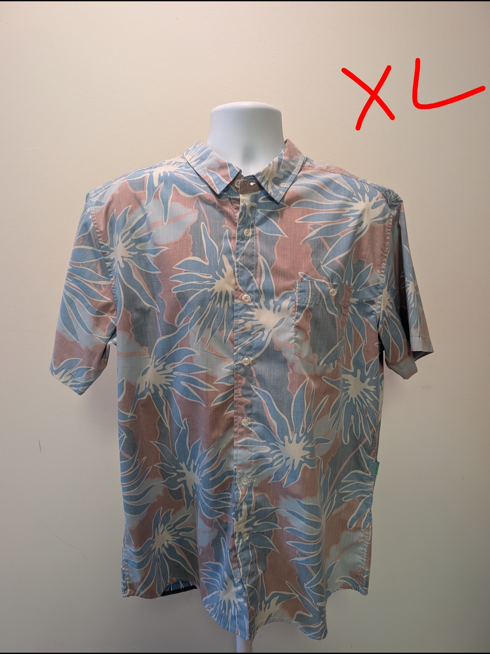 Men's Casual Short-Sleeve Floral Button-Down Shirt - Blue & Pink
